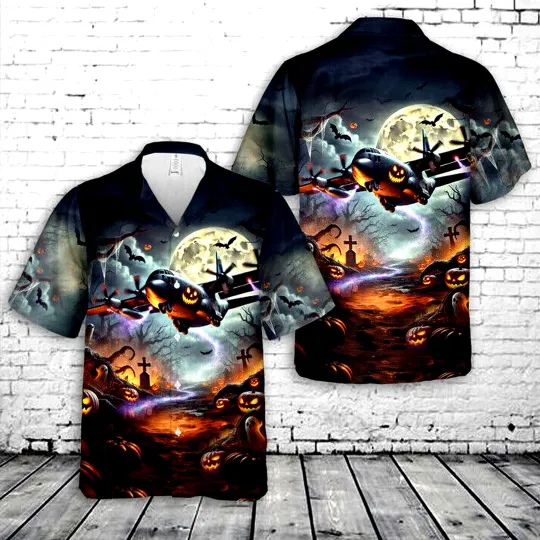 US Air Force Lockheed C-130 Hercules Halloween Hawaiian Shirt