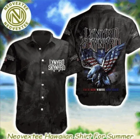 Lynyrd Skynyrd Red White Blue Aloha Shirt Halloween Patriotic Music Tee