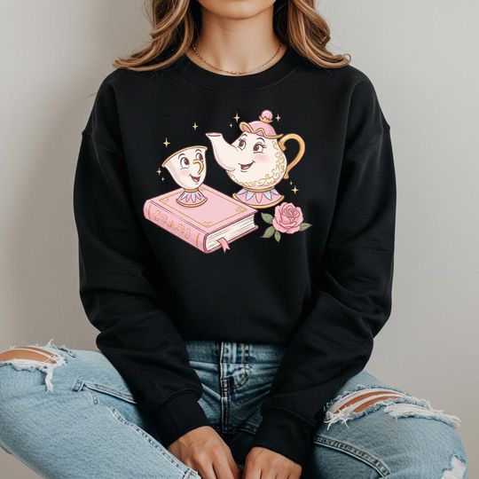 Discover Disney Beauty and the Beast Chip and Mrs. Potts Sweat Disney Tea Pot and Cup Hoodie Disneyland Family Trip Disney Sweater Gift Sweatshirt
