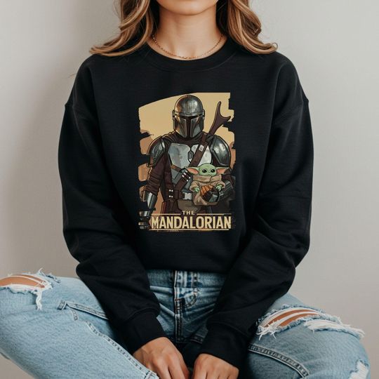 Discover The Mandalorian Sweatshirt, DisneyHoodie, Galaxy Edge Sweater, Disneyland Shirt, Gift for Mom and Dad, Baby yoda Sweat, Star Wars Hoodie