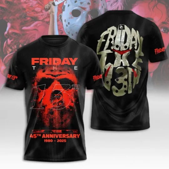Discover 45th Anniversary 1980-2025 Friday The 13th 3D T-Shirt