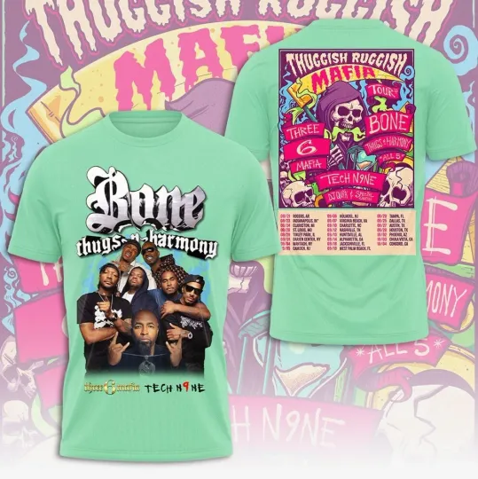 Bone Thugs-N-Harmony x Tech N9ne x Three 6 Mafia Tour 2025 3D T-Shirt