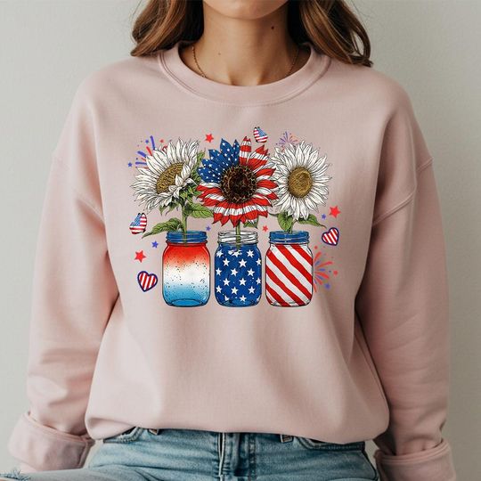 Discover USA Flag Sunflower Sweatshirt: 4th of July Graphic Hoodie