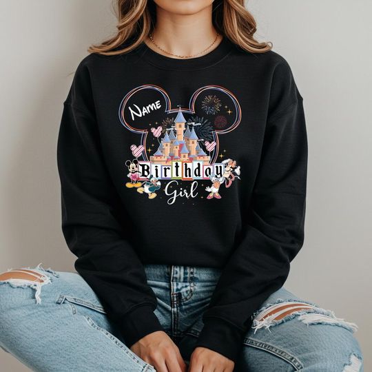 Discover Custom Disney Castle Birthday Girl and Birthday Boy Sweatshirt, Birthday Squad Hoodie, Mickey and Friends Family Matching Sweatshirt
