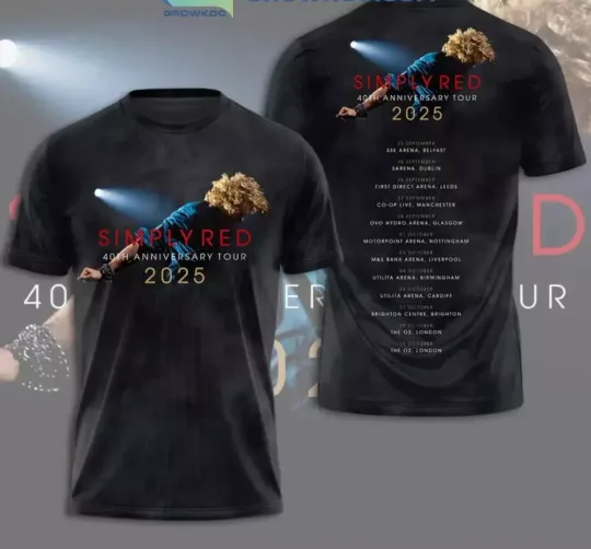 Discover Simply Red 40th Anniversary Tour 2025 3D T-Shirt