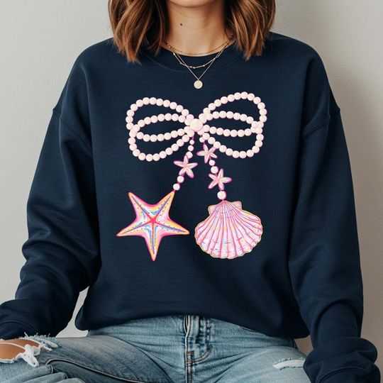 Discover Summer Coquette Pearl Bow Sweatshirt: Coastal Girly Hoodie
