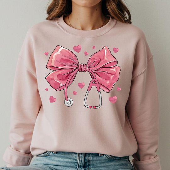 Discover Nurse Pink Bow Hoodie: Floral Coquette Doctor Sweatshirt