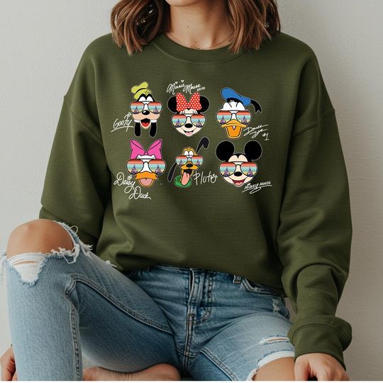 Discover Retro Mickey and Friends Signatures Sweat, Magical Sweat, Disney Characters Gift, Disney Mouse Head Sweater, Mickey & Co Gift, Disney Hoodie