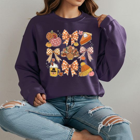 Discover Thanksgiving Turkey Hoodie: Fall Season, Coquette Bow Sweatshirt