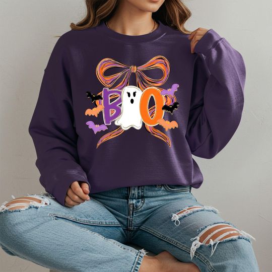 Discover Boo Ghost Halloween Sweatshirt: Spooky Season Hoodie