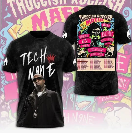 Discover Tech N9ne The Thuggish-Ruggish-Mafia Tour 2025 3D T-Shirt