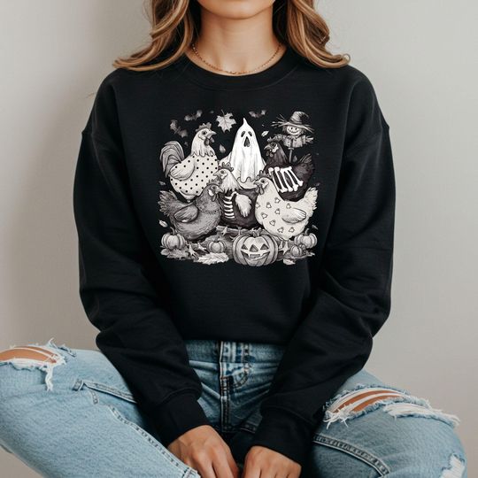 Discover Funny Ghost Chicken Sweatshirt: Halloween Farm Animal Hoodie