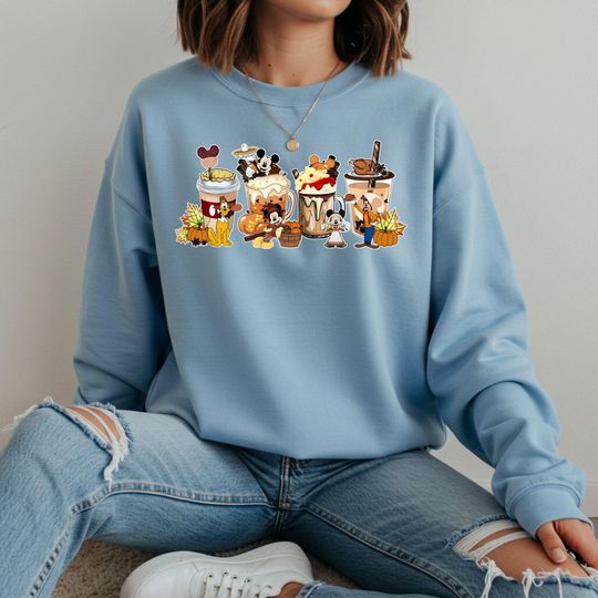 Discover Disney Mickey and Friends Sweatshirts, Coffee Cup Pumpkin Sweaters, Spooky Balloon Halloween Hoodie, Disneyland Halloween Matching Sweaters