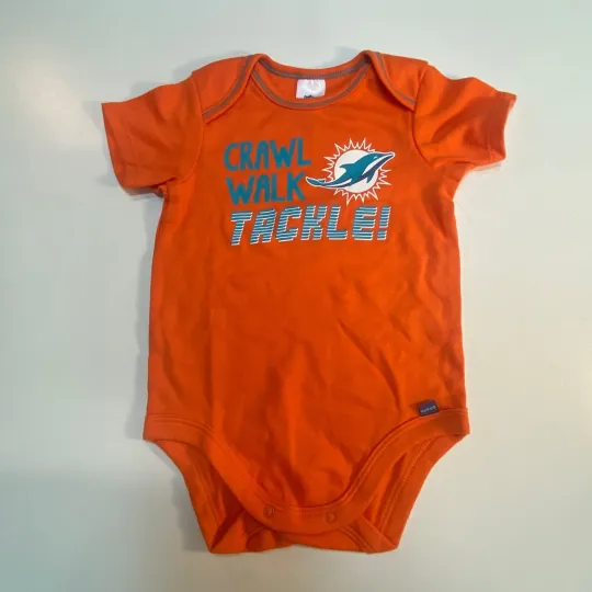 Discover Miami Dolphins football Baby Crawl Walk Tackle Orange Football Gerber 6-12M one-piece