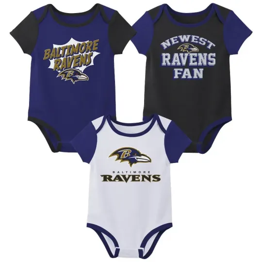 Discover football Baltimore Ravens Baby Boys One-Piece Bodysuit 3pk Set, 12 Months