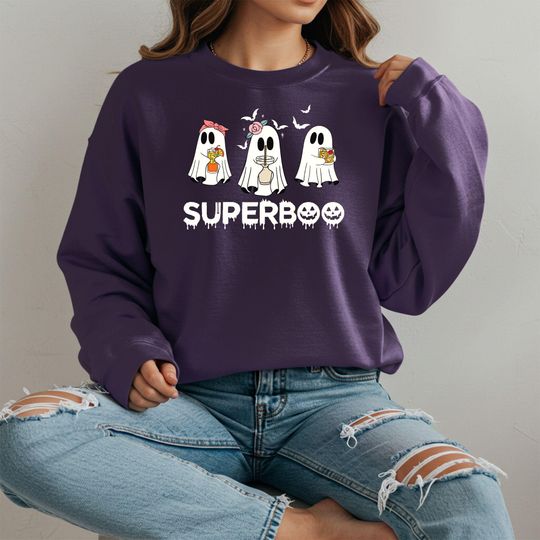 Discover Cute Ghost Sweatshirt, Super Boo Ghost Hoodie, Ghost Tee, Halloween Sweatshirt, Womens Ghost, Halloween Cute Fall Hoodie, Halloween Party