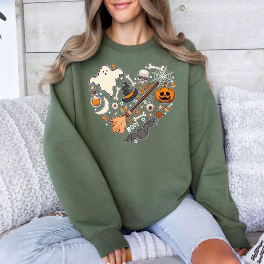 Discover Halloween Heart Sweatshirt, Halloween Doodles Hoodie , Halloween Love Sweater, Cute Halloween Theme Sweatshirt, Happy Halloween Hoodie