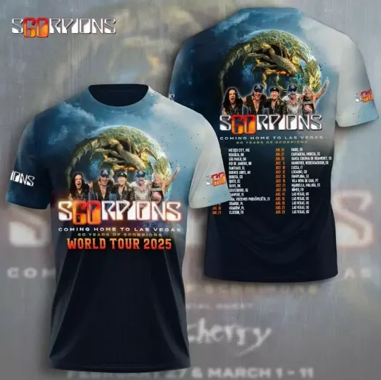 World Tour 2025 Hot Scorpions Band 3D Tshirt Polyester Unisex shirt