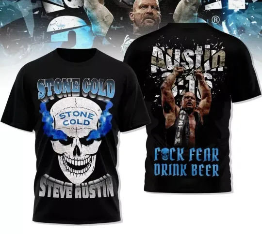 Discover Steve Austin Stone Cold Fck Fear Drink Beer 3D T-Shirt