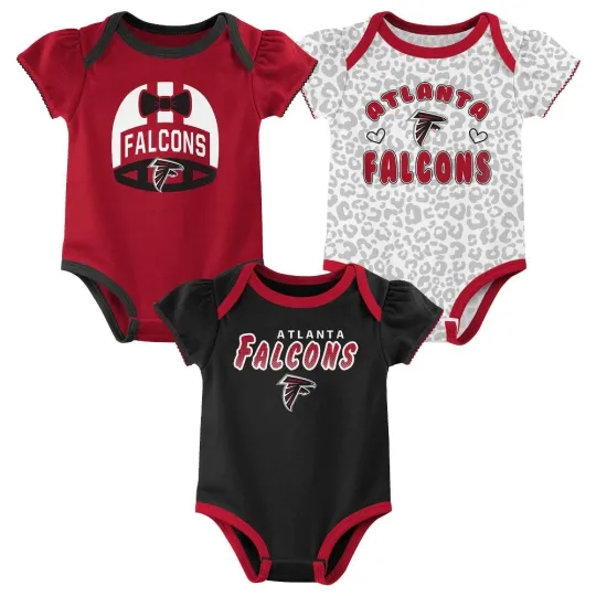 Discover football Atlanta Falcons Baby Girls 3pk Bodysuit in Red/Black/Cheetah, 18 Months