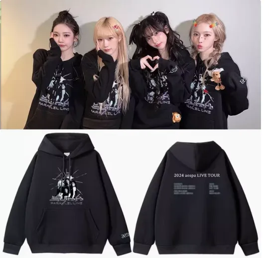 Discover KPOP aespa 2024 World Tour Syn Parallel Line Unisex Hoodie Coat Pullover