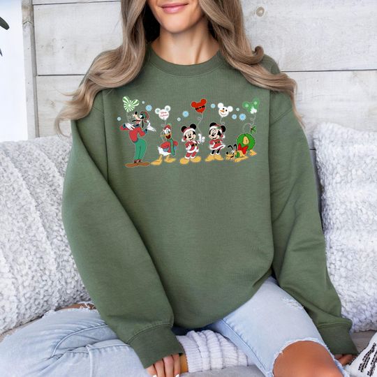 Discover Disney Characters Balloons Christmas Sweatshirt, Christmas Mickey And Friends Adult Hoodie, Disney Christmas Matching Sweatshirt Holiday