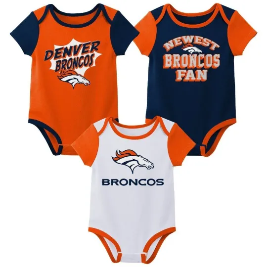 Discover Denver Broncos football Infant Baby Toddler 3pk Bodysuit NWT