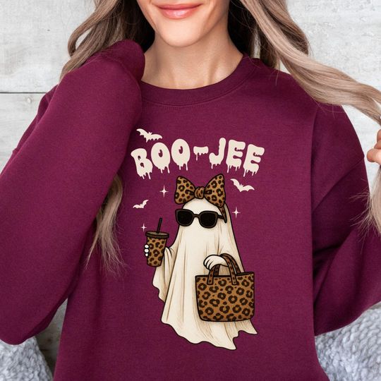 Boo Jee Ghost Halloween Sweatshirt: Leopard Print Spooky Hoodie