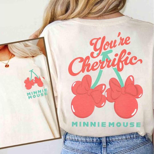 2-sided You're Cherrific Minnie Mouse T-shirt, Coquette Bow Minnie Cherry Tee, Girly aesthetic Disney Girls trip tee, WDW Disneyland Family