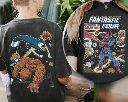 Discover 2-sided Marvel The Fantastic Four First Steps Comic Book Cover T-shirt, Marvel Super Heroes 2025 Movie Tee, MCU Fans, Reed Richards Storm