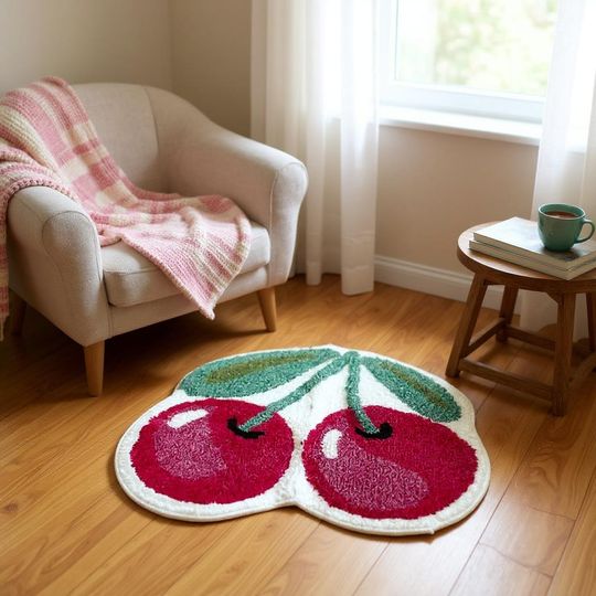 Cherry Shaped Rug: Whimsical Red Fruit Accent Mat