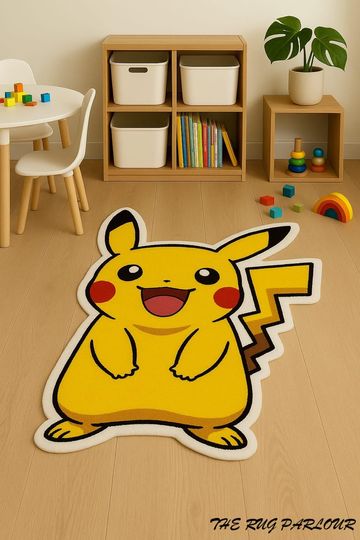 Discover Chibi Electric Mouse Shaped Rug  Cute Yellow Cartoon Character Carpet for Kids Room, Nursery Decor, Gaming Room, Kawaii&nbsp;Floor&nbsp;Mat