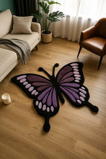 Discover Handmade Butterfly Rug: Purple & Black Kids Room Decor Area Carpet