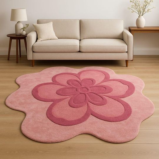 Discover Pink Flower Shaped Rug  Handmade Tufted Floral Carpet for Girls Room, Nursery, Bedroom, Living Room  Custom Cute Rug Decor Modern Area Rug