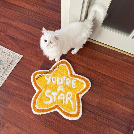 Discover Star Shaped Tufted Rug | Youre A Star Text Custom Yellow Rug | Cute Motivational Floor Rug for Room | Positive Quote Room Decor