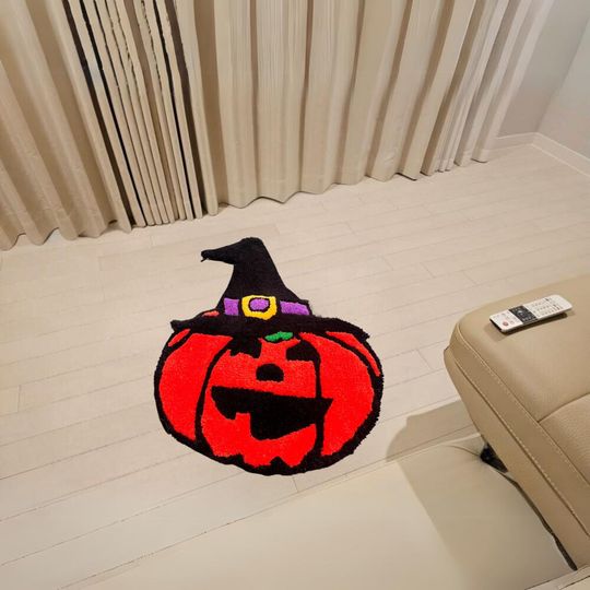 Halloween Tufting Rug | Pumpkin Fluffy Tufted Rug | Custom Handmade Rug