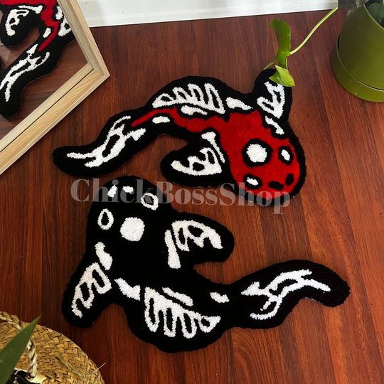 Discover Koi Fish Yin Yang Rug: Asian Tufted Accent Rug, Red & Black