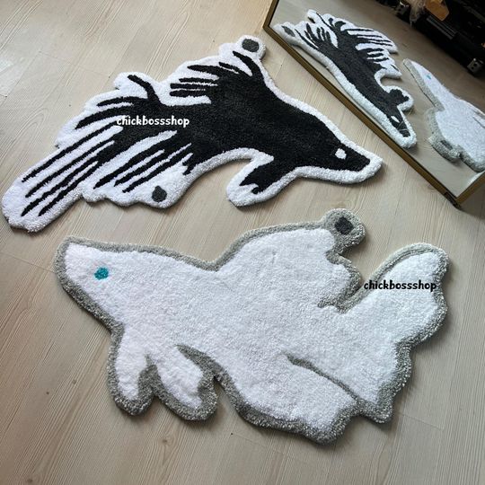 Discover Yin Yang Koi Fish Tufted Rug | Black & White Minimalist Design