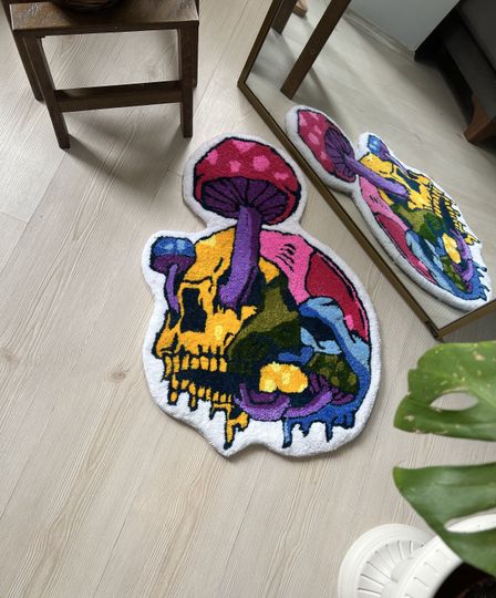 Discover Psychedelic Skull Mushroom Tufted Rug: Custom Fluffy Decor