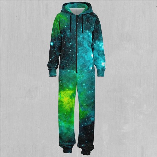 Acidic Realm Outer Space Galaxy Adult  Zip Up Jumpsuit Pajamas