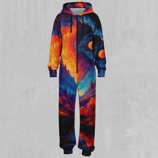 Wonderland Valley Psychedelic Adult  Zip Up Jumpsuit Pajamas