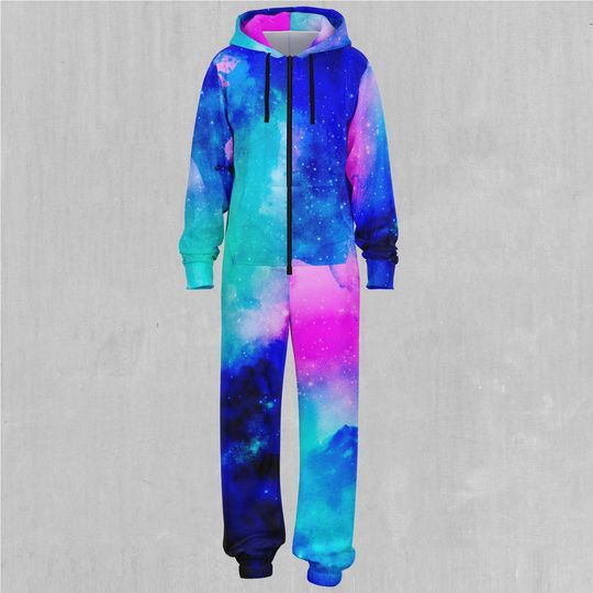 Stellar Skies Outer Space Galaxy Adult  Zip Up Jumpsuit Pajamas