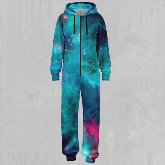 Galaxy Aurora Outer Space Galaxy Adult  Zip Up Jumpsuit Pajamas