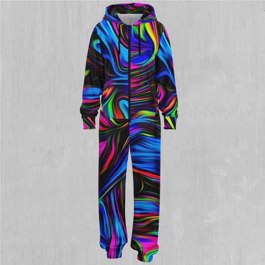 Psychedelic Waves Adult  Zip Up Jumpsuit Pajamas