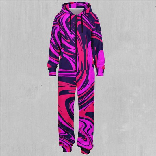 Candy Drip Pink Psychedelic Adult  Zip Up Jumpsuit Pajamas