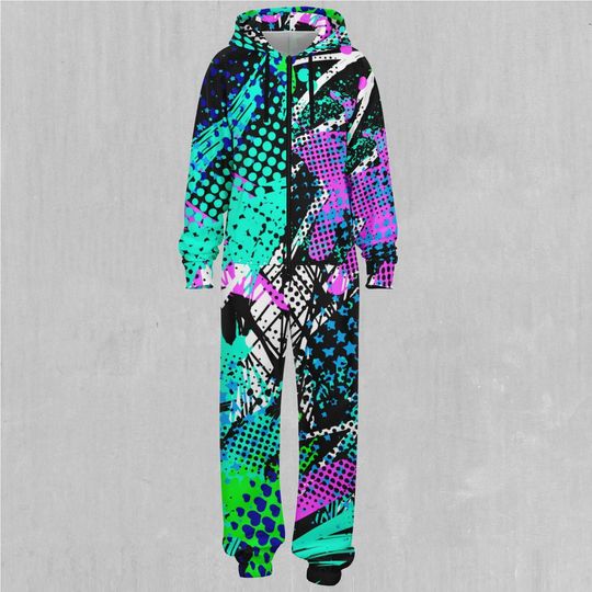 Electric Avenue Pastel Vaporwave Adult  Zip Up Jumpsuit Pajamas