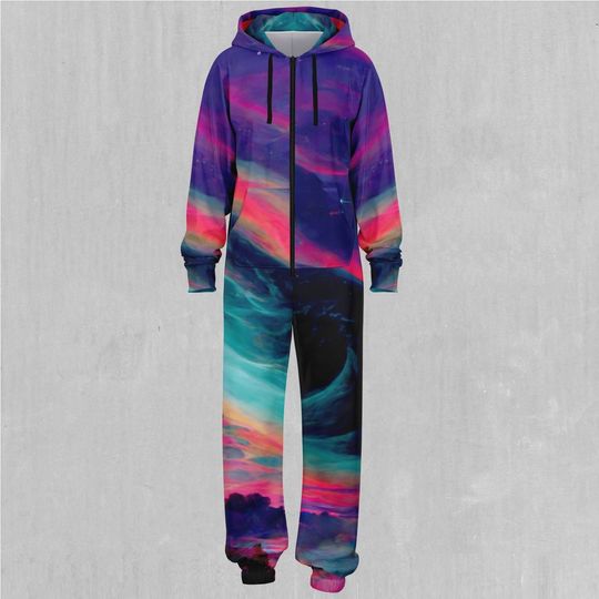Vapor Skies Vaporwave Retro Adult  Zip Up Jumpsuit Pajamas