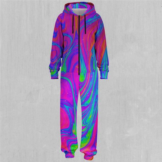 Acidic Drip Psychedelic Colorful Adult  Zip Up Jumpsuit Pajamas