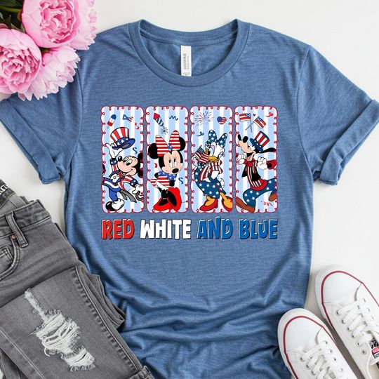 Discover Mickey and Friends 4th of July American Flag T-shirt, Disney fourth of July Tee