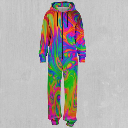 Acid Pool Psychedelic Colorful Adult  Zip Up Jumpsuit Pajamas
